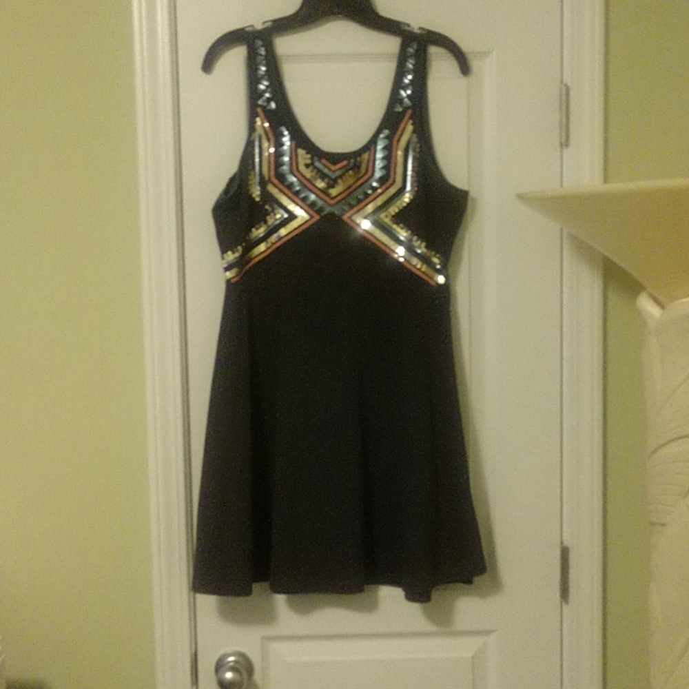 Charcoal grey mini dress.